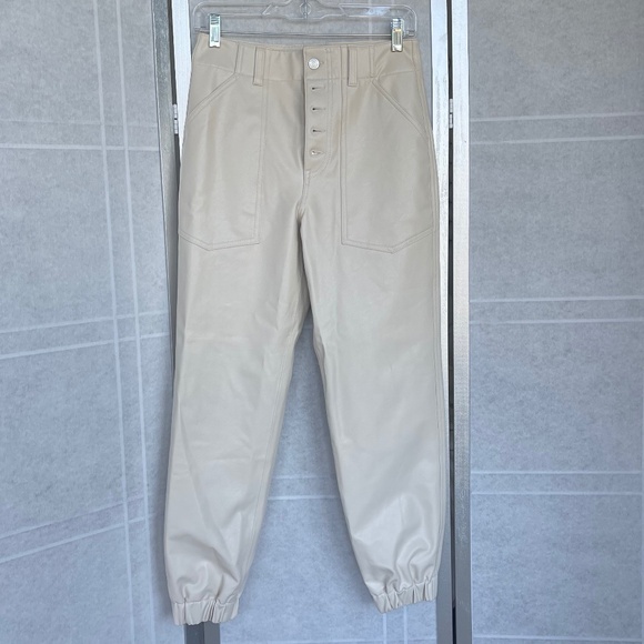 NWT Veronica Beard Ecru Bolton Faux Leather Pants With Cargo Pockets sz 27